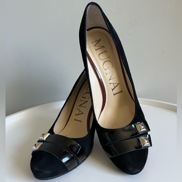 MUGNAI Black Suede Red Sole Heels Italy EU 39/US 8 - Picture 2 of 16